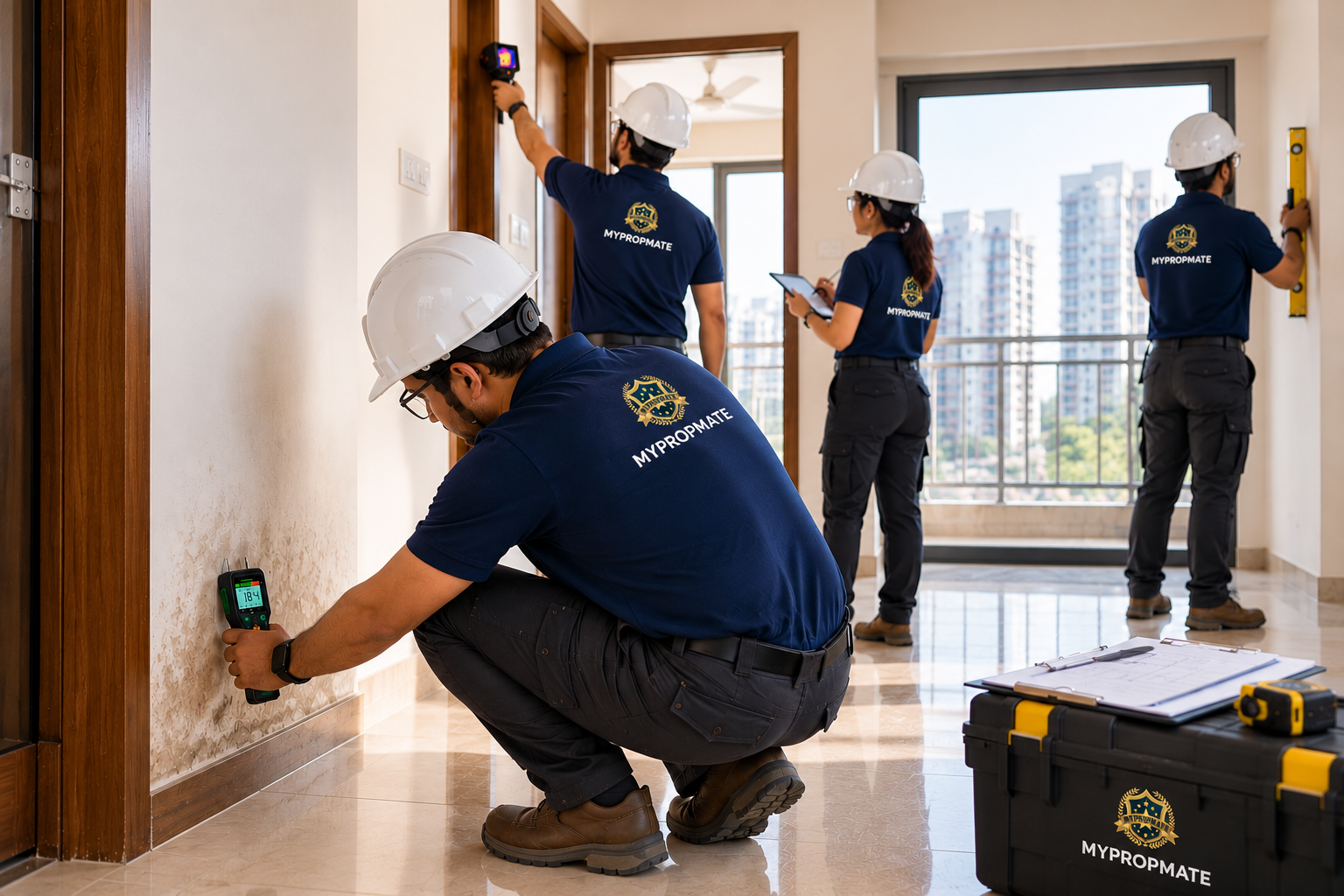 MyPropMate QC Engineers Team conducting property inspection with thermal imaging camera